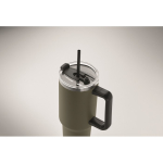 Mug isotherme en acier inoxydable recyclé avec paille, 1,2 L couleur vert foncé cinquième vue photographique