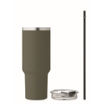 Mug isotherme en acier inoxydable recyclé avec paille, 1,2 L couleur vert foncé dixième vue