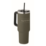 Mug isotherme en acier inoxydable recyclé avec paille, 1,2 L couleur vert foncé vue principale