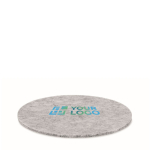 Dessous de verre de forme ronde en feutre recyclé couleur gris vue avec zone d'impression