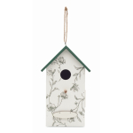 Nichoir pour oiseaux en bois avec un motif floral couleur blanc quatrième vue