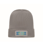 Bonnet unisexe en polyester RPET avec un patch à personnaliser couleur gris foncé vue avec zone d'impression