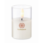 Petite bougie dans un pot transparent avec lumière LED effet flamme couleur blanc deuxième vue principale