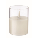 Bougie dans un pot transparent avec une lumière LED effet de flamme couleur blanc