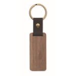 Porte-clés rectangulaire en bois avec un détail en simili cuir couleur bois deuxième vue