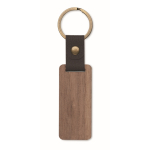 Porte-clés rectangulaire en bois avec un détail en simili cuir couleur bois troisième vue