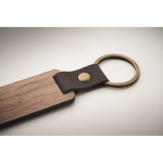 Porte-clés rectangulaire en bois avec un détail en simili cuir couleur bois troisième vue photographique