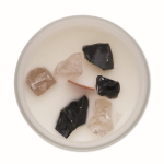 Bougie dans un pot en verre avec des pierres et parfum à la vanille couleur blanc deuxième vue