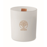 Bougie dans un pot en verre avec des pierres et parfum à la vanille couleur blanc vue principale
