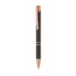 Stylo bille en aluminium recyclé avec détails rose gold, encre bleue couleur noir