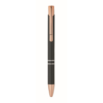 Stylo bille en aluminium recyclé avec détails rose gold, encre bleue couleur noir deuxième vue