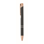 Stylo bille en aluminium recyclé avec détails rose gold, encre bleue couleur noir troisième vue
