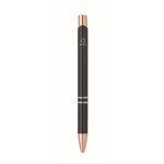Stylo bille en aluminium recyclé avec détails rose gold, encre bleue couleur noir cinquième vue