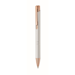 Stylo bille en aluminium recyclé avec détails rose gold, encre bleue couleur argenté