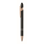 Stylo en aluminium recyclé avec détails rose gold, encre bleue couleur noir
