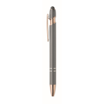Stylo en aluminium recyclé avec détails rose gold, encre bleue couleur gris foncé troisième vue