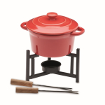 Petit service à fondue en céramique 2 personnes, 2 fourchettes 300ml couleur rouge