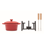 Petit service à fondue en céramique 2 personnes, 2 fourchettes 300ml couleur rouge deuxième vue