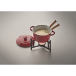 Petit service à fondue en céramique 2 personnes, 2 fourchettes 300ml couleur rouge quatrième vue photographique