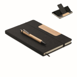 Carnet de notes A5, couverture support téléphone portable en bambou couleur noir