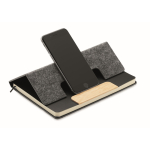Carnet de notes A5, couverture support téléphone portable en bambou couleur gris foncé deuxième vue