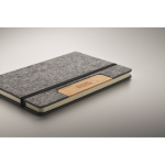 Carnet de notes A5, couverture support téléphone portable en bambou couleur gris foncé vue principale