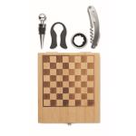 Coffret en bambou comprenant un petit jeu d'échecs et un set de vin couleur bois deuxième vue