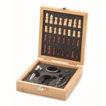 Coffret en bambou comprenant un petit jeu d'échecs et un set de vin couleur bois sixième vue
