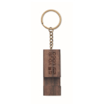Porte-clés en bois de noyer, fonction support pour téléphone portable couleur bois vue avec zone d'impression