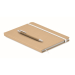 Carnet de notes A5 en carton recyclé avec stylo à bille bleu couleur blanc deuxième vue