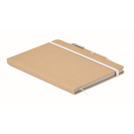 Carnet de notes A5 en carton recyclé avec stylo à bille bleu couleur blanc troisième vue