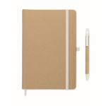 Carnet de notes A5 en carton recyclé avec stylo à bille bleu couleur blanc quatrième vue