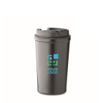 Gobelet isotherme en acier inoxydable 450ml, double paroi et étanche couleur noir vue avec zone d'impression