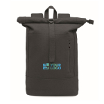 Sac à dos roll-top pour ordinateur portable 15 pouces, coton recyclé couleur noir vue avec zone d'impression