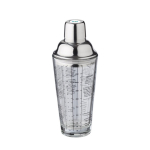 Shaker en verre avec mesures et recettes de cocktails imprimées 400ml couleur transparent avec zone d'impression