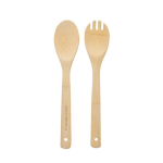 2 ustensiles de cuisine à salade en bambou avec housse couleur marron avec zone d'impression