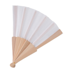 Éventail en RPET blanc avec manche en bois clair couleur blanc cassé deuxième vue