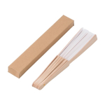 Éventail en RPET blanc avec manche en bois clair couleur blanc cassé troisième vue