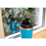 Gobelet isotherme acier inoxydable couvercle noir bord argenté 350ml