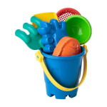 Seau de plage pour enfants avec pelle, râteau, tamis et moules couleur multicolore cinquième vue