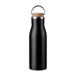 Gourde en acier inoxydable recyclé bouchon en bambou et poignée 500ml couleur noir première vue