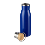 Gourde en acier inoxydable recyclé bouchon en bambou et poignée 500ml couleur bleu deuxième vue