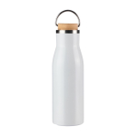 Gourde en acier inoxydable recyclé bouchon en bambou et poignée 500ml couleur blanc première vue