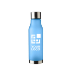 Gourde en RPET aspect givré couvercle et fond acier inoxydable 600ml couleur bleu ciel avec zone d'impression