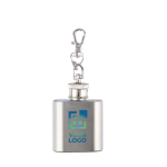 Porte-clés mini flasque en acier inoxydable capacité 30 ml couleur argenté avec zone d'impression