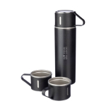 Thermos à double paroi acier inoxydable de 420ml et 2 tasses de 150ml couleur noir avec zone d'impression