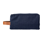 Trousse de toilette en jean avec poignée latérale en simili cuir couleur bleu deuxième vue