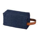 Trousse de toilette en jean avec poignée latérale en simili cuir couleur bleu quatrième vue