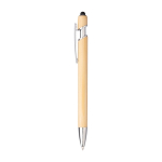 Stylo en bambou écologique à bouton-poussoir et encre bleue couleur marron troisième vue