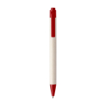 Stylo en carton de lait avec détails colorés et encre bleue couleur rouge première vue